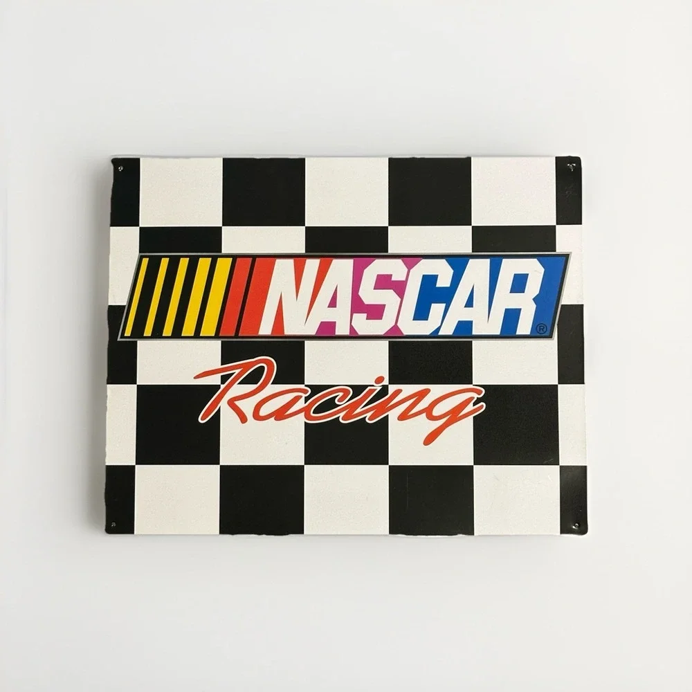 Vintage‎ NASCAR Racing Metal Tin Sign 15x12 Checkered Flag Garage Decor